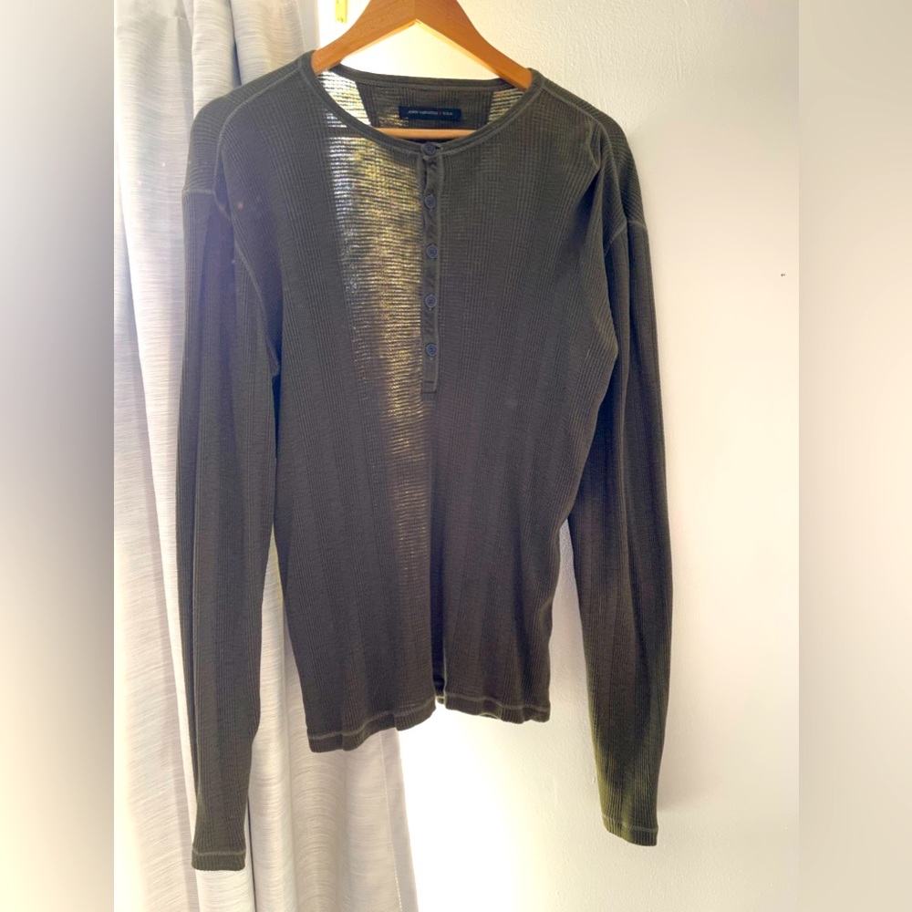 John Varvatos long sleeve Henley dark green size medium.